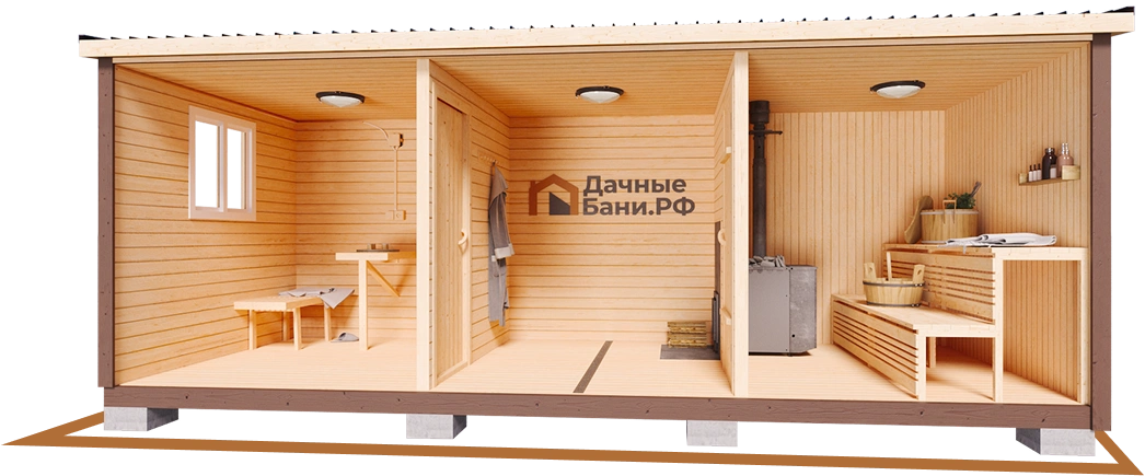 Деревянная баня с террасой